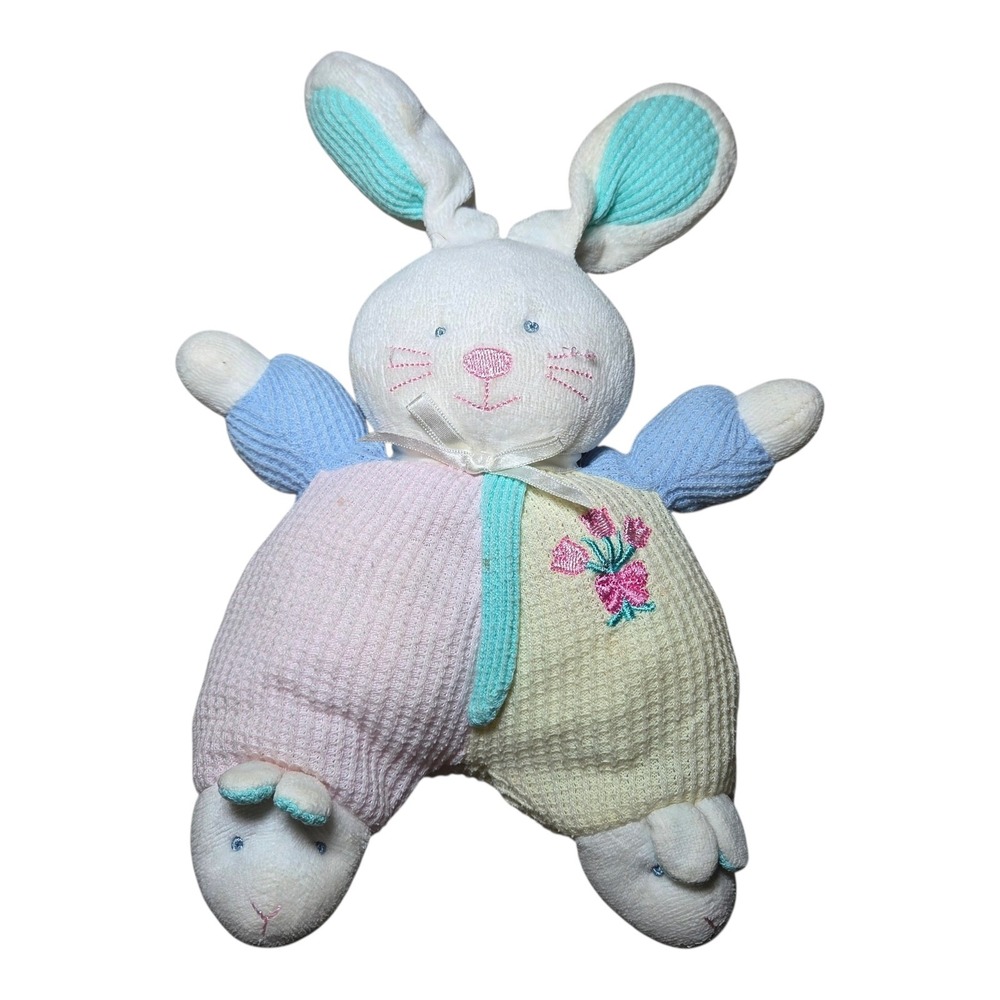 Vintage Carters Prestige Eden Waffle Knit Pastel Bunny Rabbit Rattle Plush Lovie